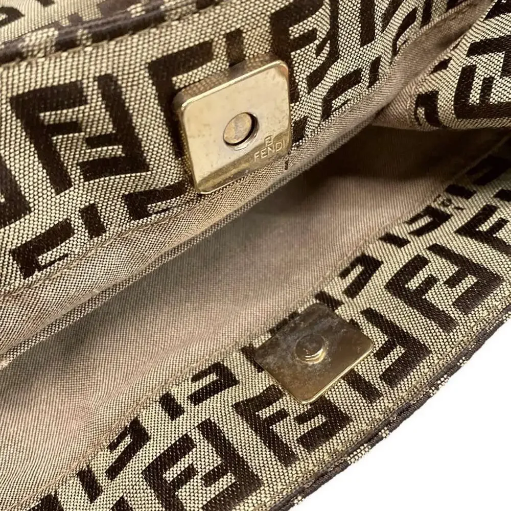 Fendi Zucchino Tote Bag 8BH170 Dark Brown Beige Brown Jacquard Leather Women's